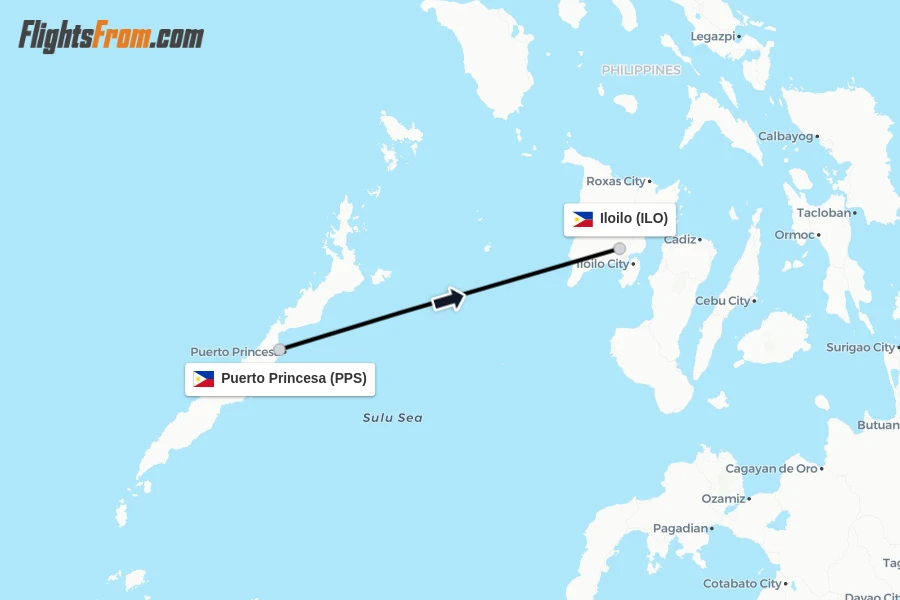 Flights from Puerto Princesa to Iloilo route map