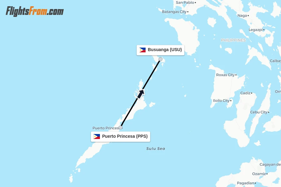 Flights from Puerto Princesa to Busuanga route map