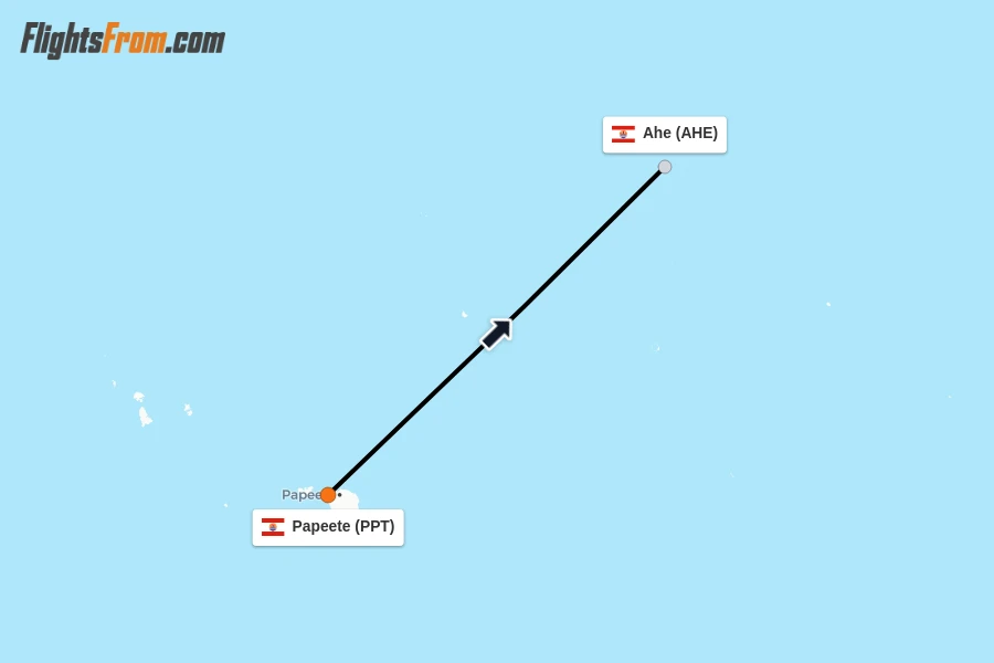 Flights from Papeete to Ahe route map