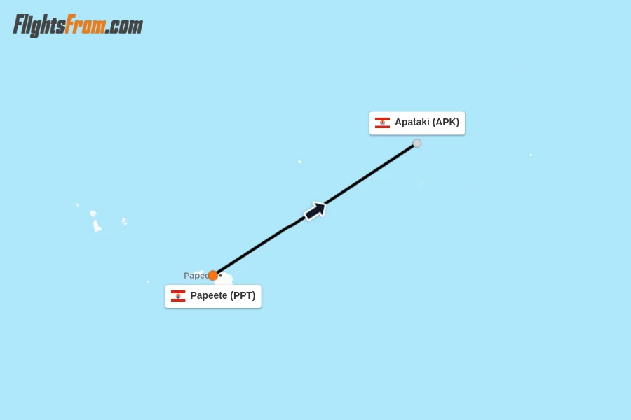 Flights from Papeete to Apataki route map