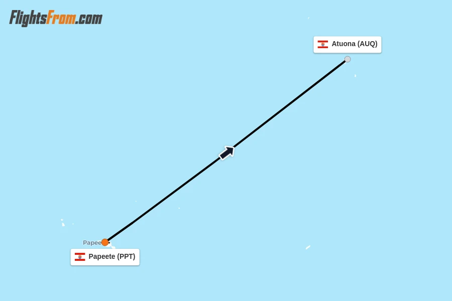 Flights from Papeete to Atuona route map