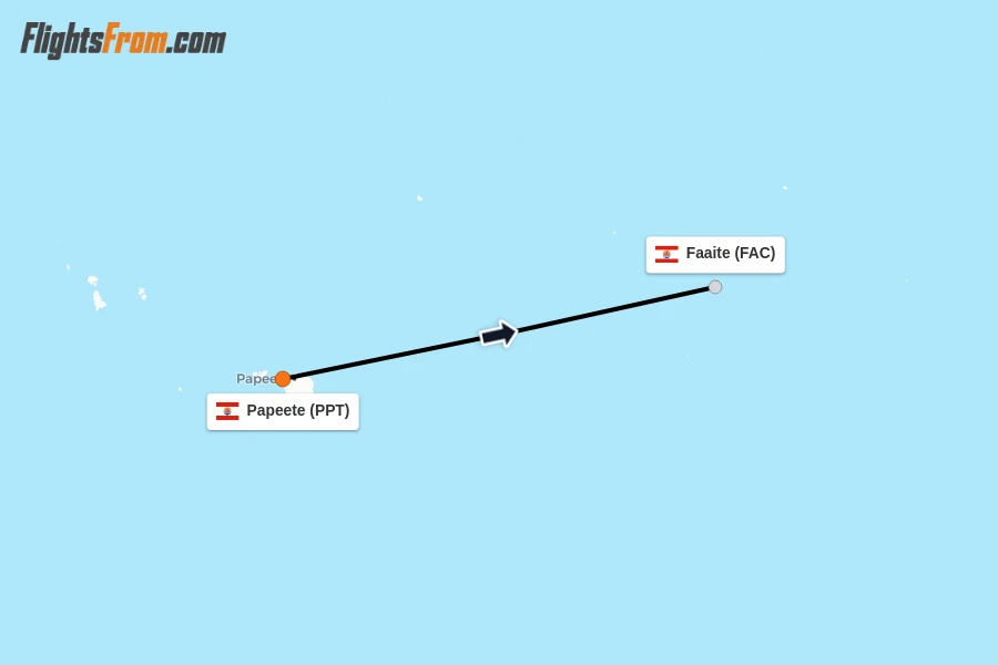 Flights from Papeete to Faaite route map