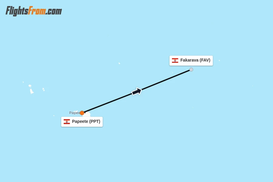 Flights from Papeete to Fakarava route map