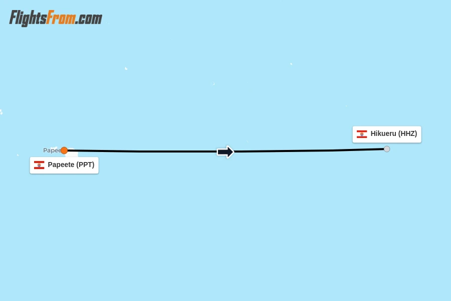 Flights from Papeete to Hikueru route map