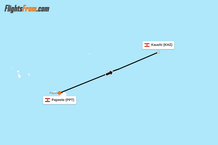 Flights from Papeete to Kauehi route map
