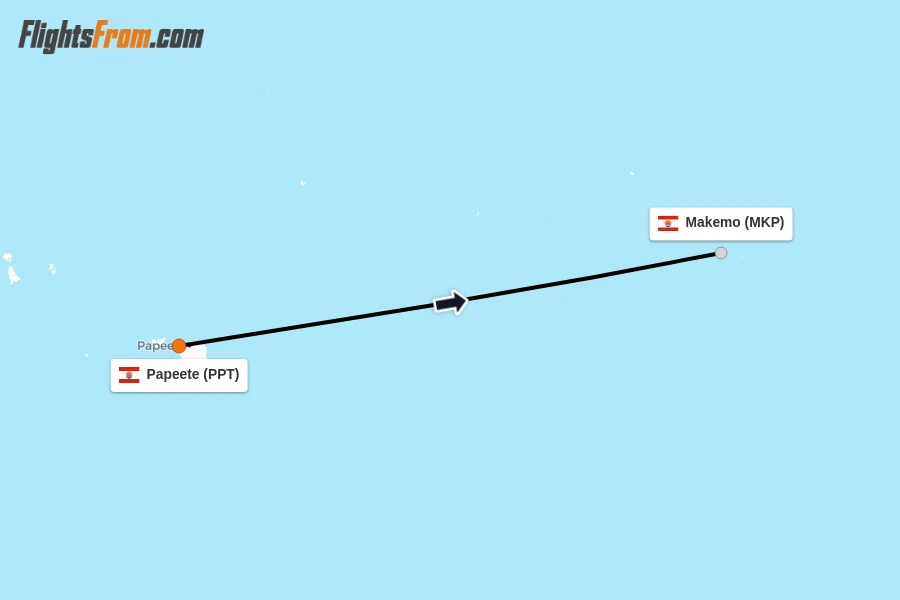 Flights from Papeete to Makemo route map