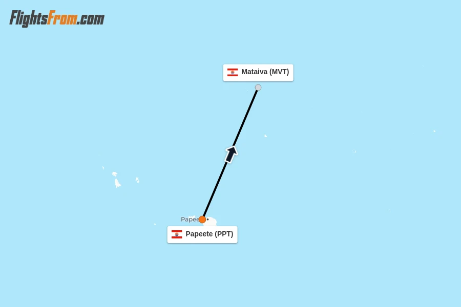 Flights from Papeete to Mataiva route map