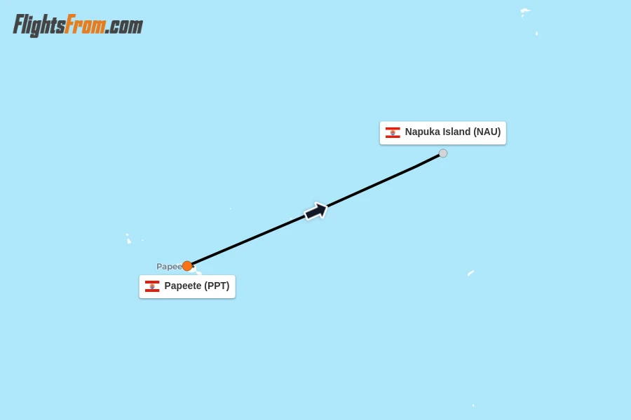 Flights from Papeete to Napuka Island route map