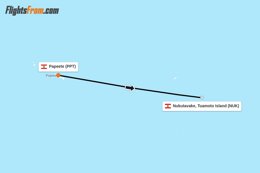 Flights from Papeete to Nukutavake, Tuamoto Island route map