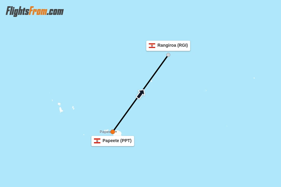 Flights from Papeete to Rangiroa route map