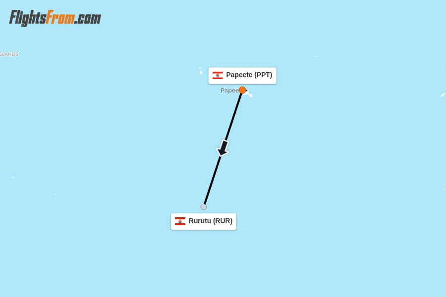 Flights from Papeete to Rurutu route map