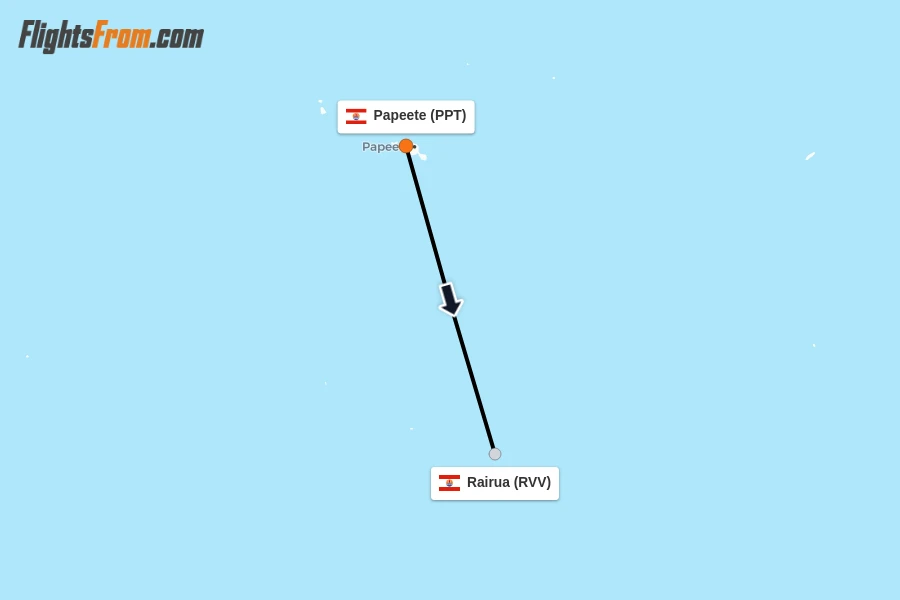 Flights from Papeete to Rairua route map