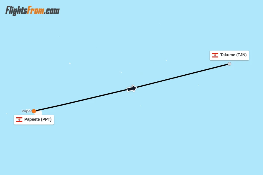 Flights from Papeete to Takume route map