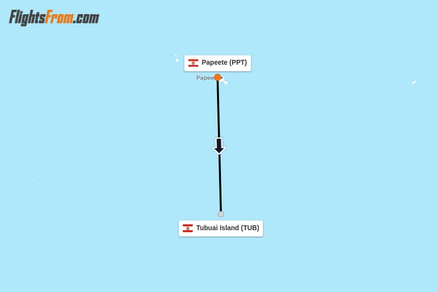 Flights from Papeete to Tubuai Island route map