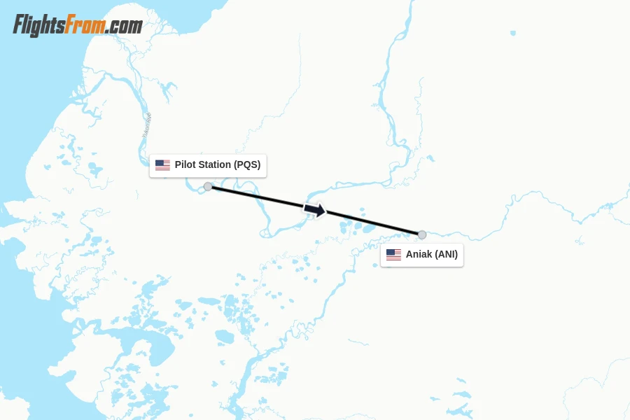 Flights from Pilot Station to Aniak route map