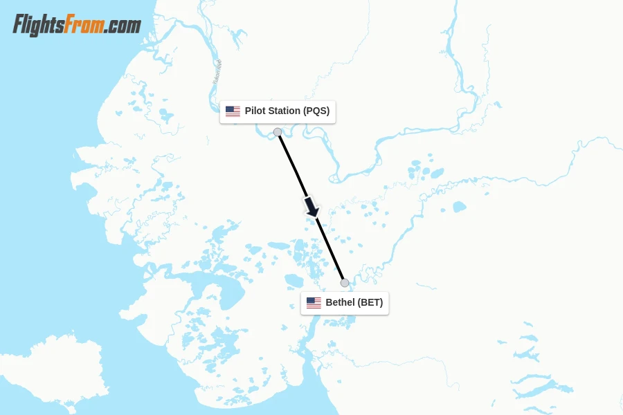 Flights from Pilot Station to Bethel route map