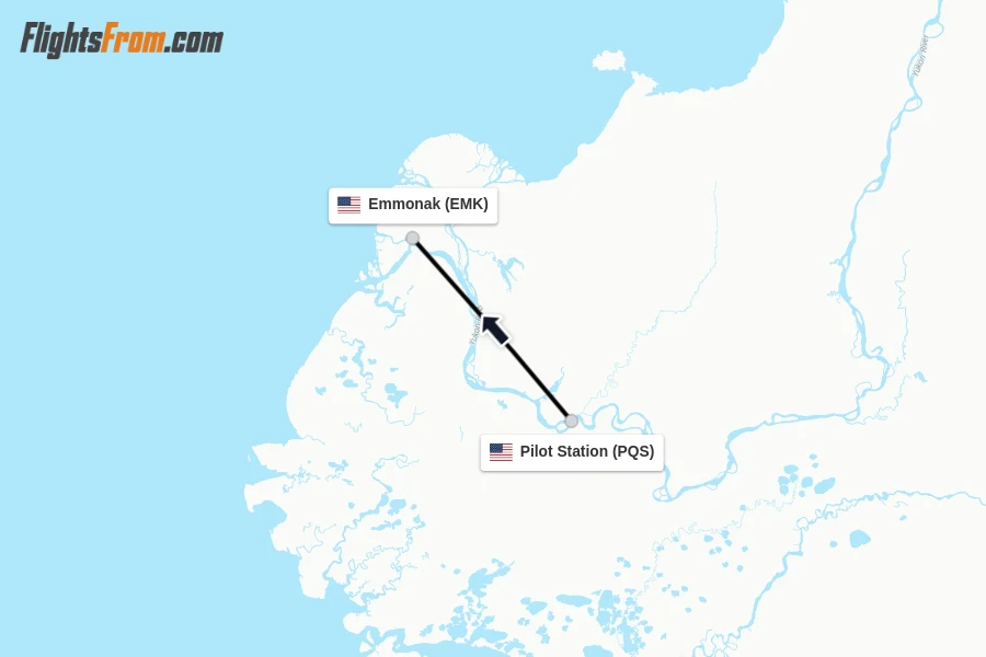 Flights from Pilot Station to Emmonak route map