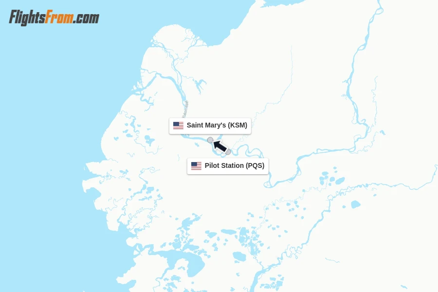 Flights from Pilot Station to Saint Mary's route map