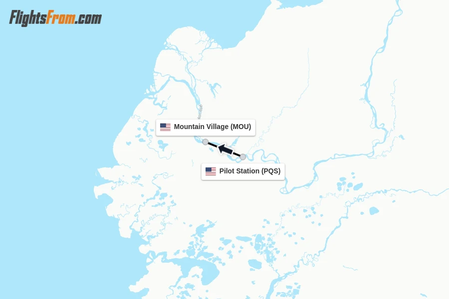 Flights from Pilot Station to Mountain Village route map