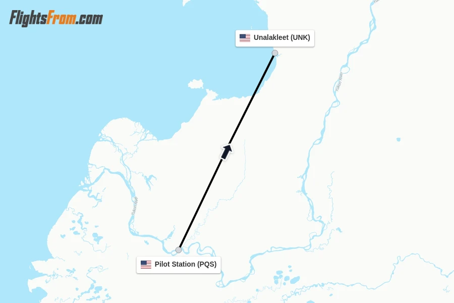 Flights from Pilot Station to Unalakleet route map