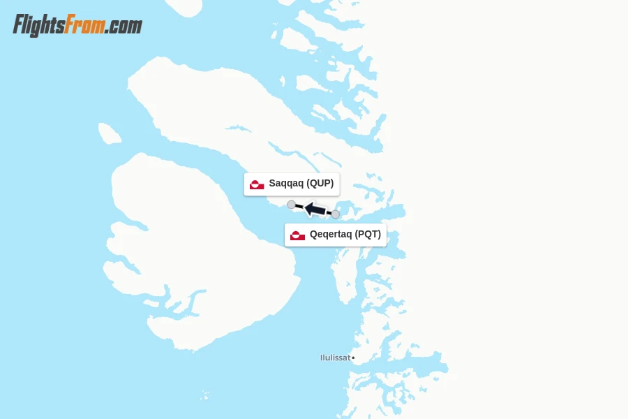 Flights from Qeqertaq to Saqqaq route map