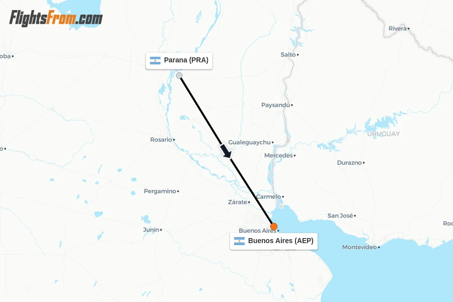 Flights from Parana to Buenos Aires route map