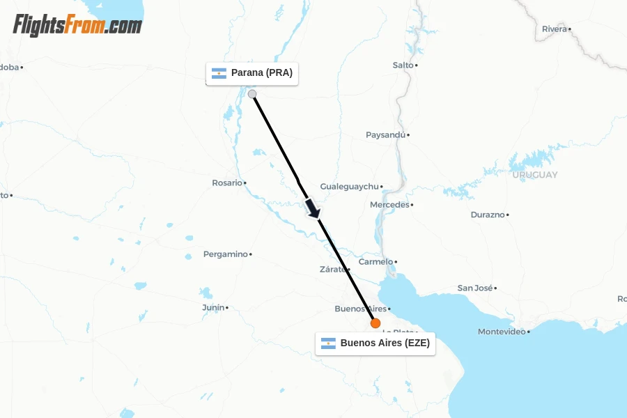 Flights from Parana to Buenos Aires route map