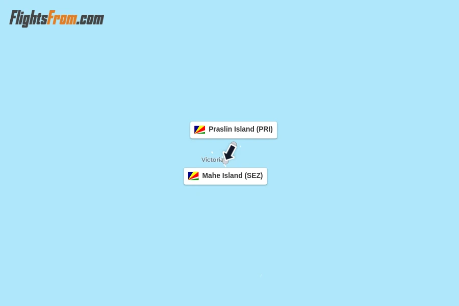 Flights from Praslin Island to Mahe Island route map
