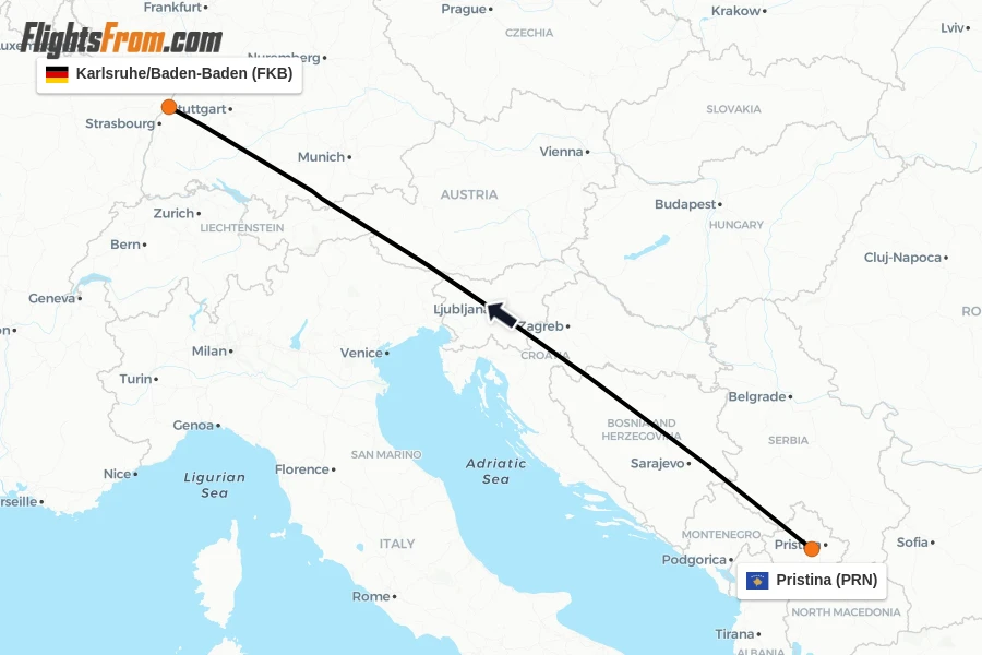 Flights from Pristina to Karlsruhe/Baden-Baden route map