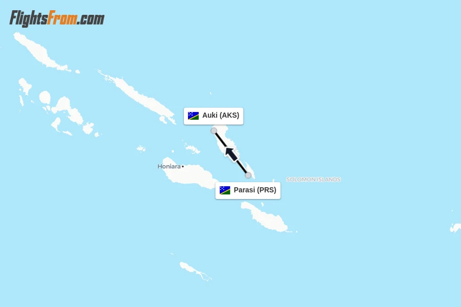 Flights from Parasi to Auki route map