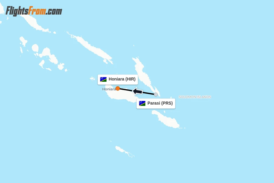 Flights from Parasi to Honiara route map