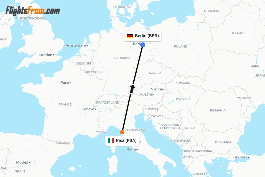 Flights from Pisa to Berlin route map