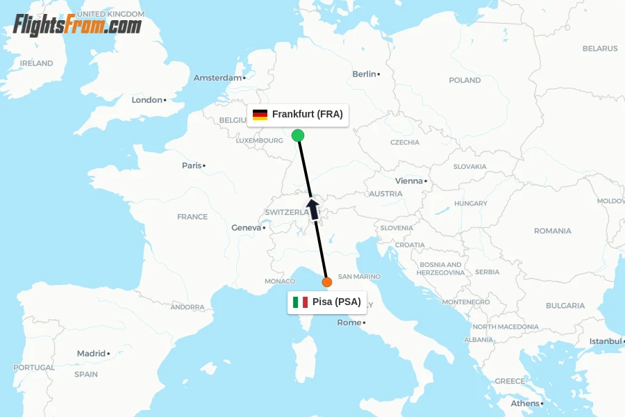 Flights from Pisa to Frankfurt route map