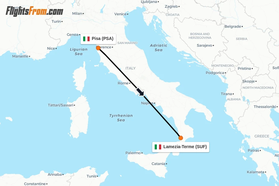 Flights from Pisa to Lamezia-Terme route map