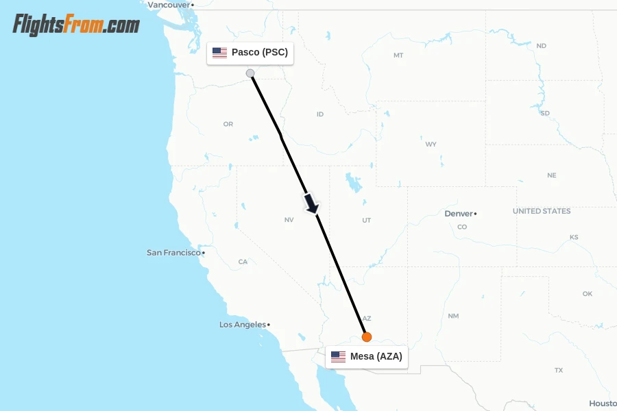 Flights from Pasco to Mesa route map