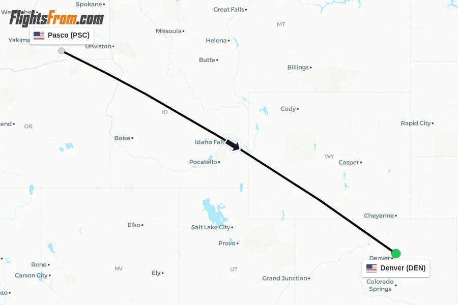 Flights from Pasco to Denver route map