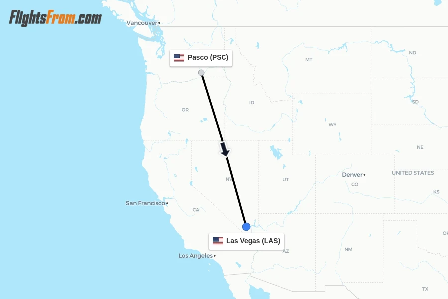 Flights from Pasco to Las Vegas route map