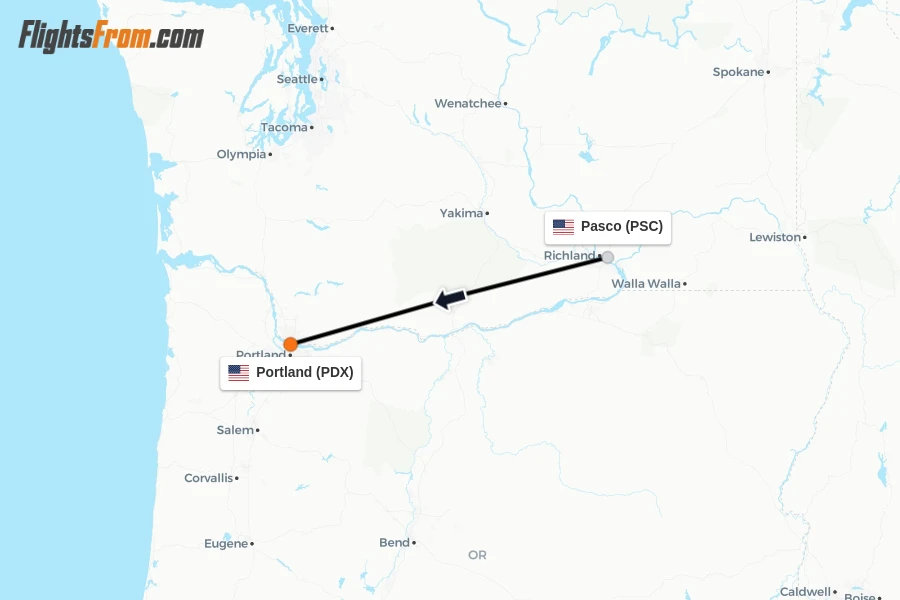 Flights from Pasco to Portland route map