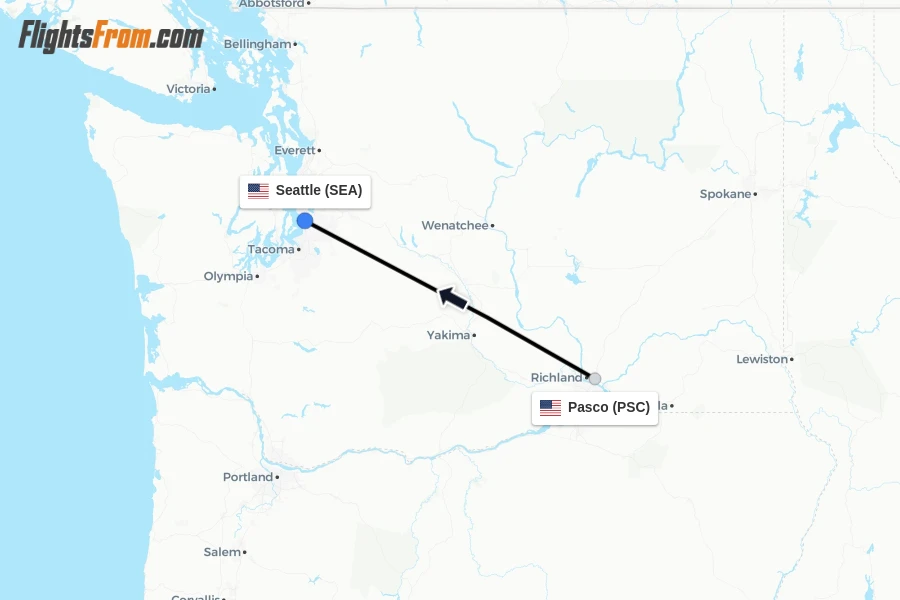 Flights from Pasco to Seattle route map