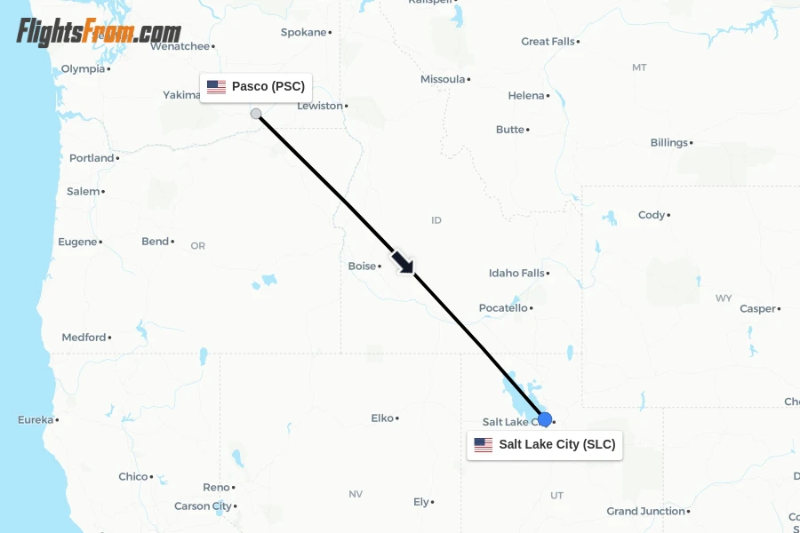 Flights from Pasco to Salt Lake City route map
