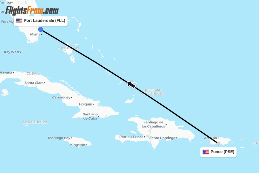 Flights from Ponce to Fort Lauderdale route map