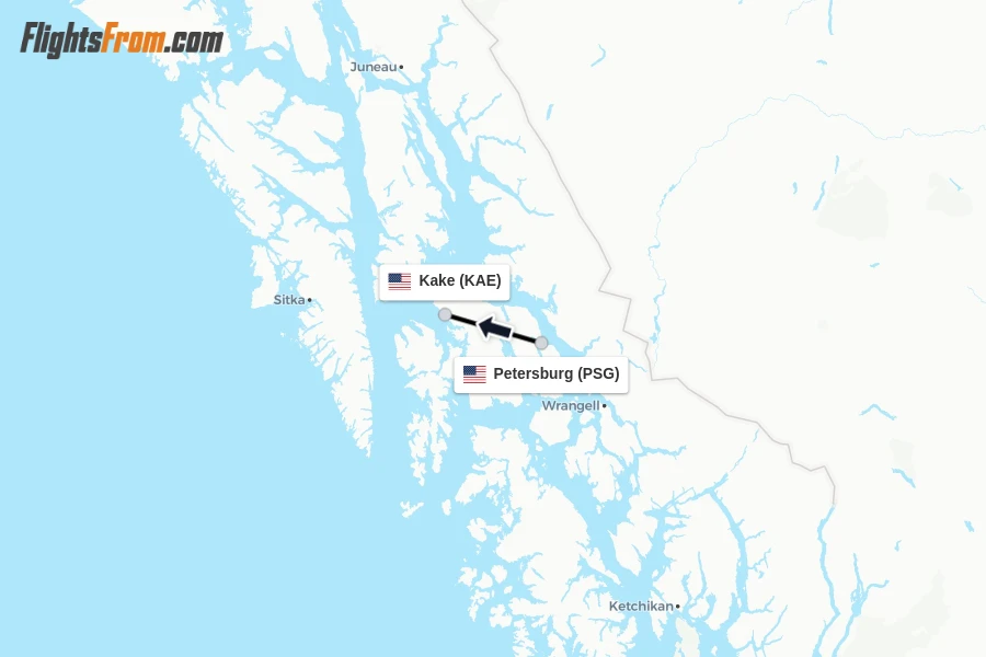 Flights from Petersburg to Kake route map