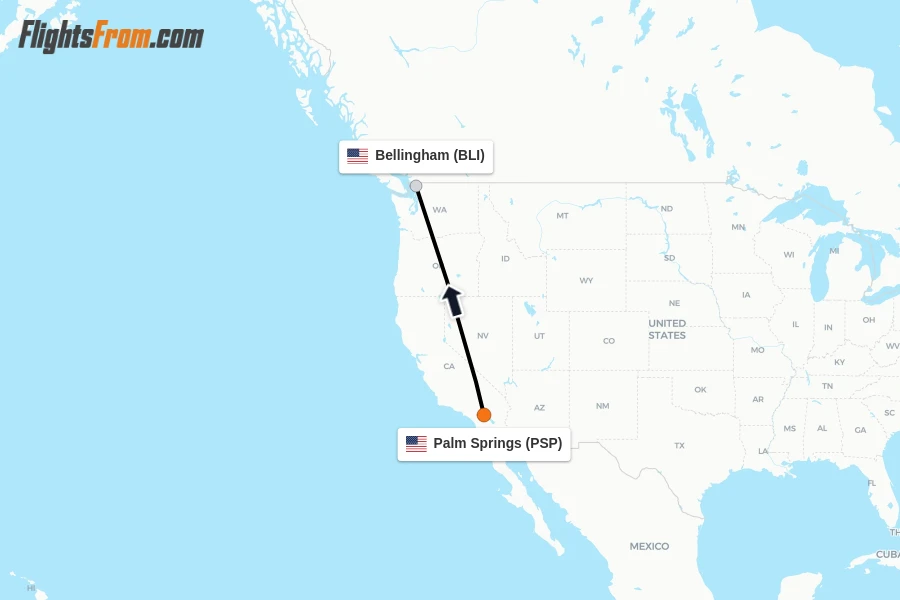 Flights from Palm Springs to Bellingham route map