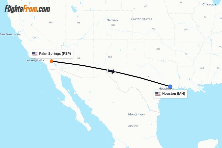 Flights from Palm Springs to Houston route map
