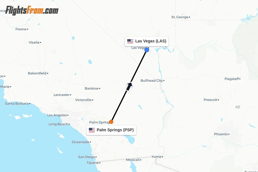 Flights from Palm Springs to Las Vegas route map
