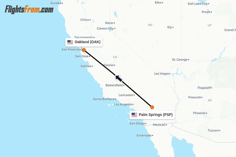 Flights from Palm Springs to Oakland route map
