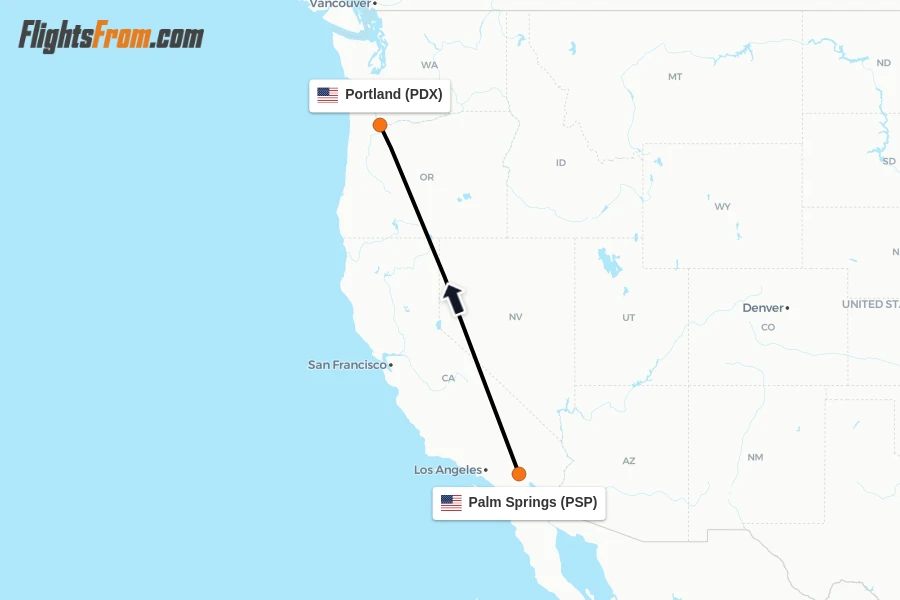 Flights from Palm Springs to Portland route map