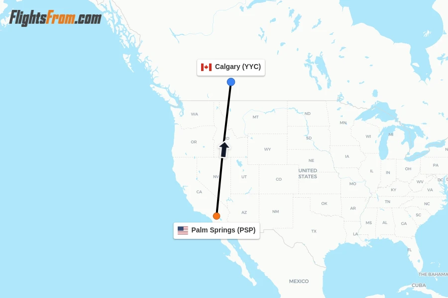 Flights from Palm Springs to Calgary route map