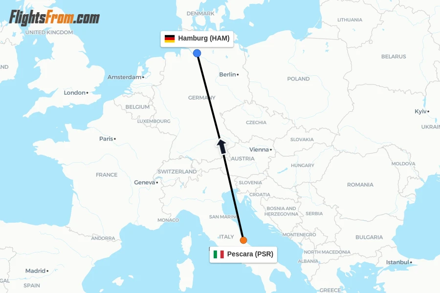 Flights from Pescara to Hamburg route map