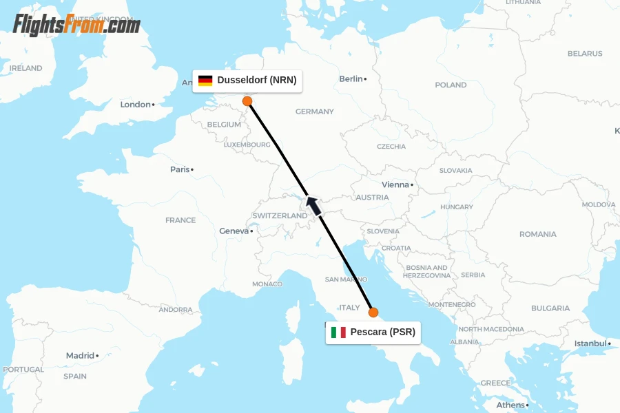 Flights from Pescara to Dusseldorf route map